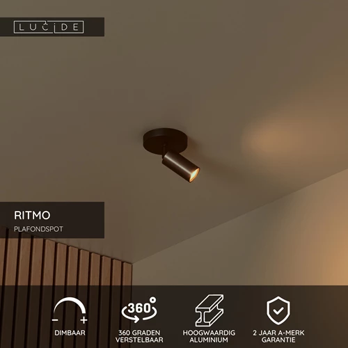 Lucide RITMO - Plafondspot - Ø 10 cm - 1xGU10 (MR11) - Koffie - USP